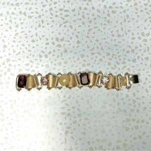 Vintage Victorian Style Book Chain Bracelet with Purple Rhinestones